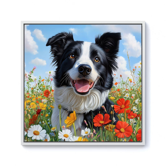 Border Collie Enjoying A Summer Meadow Framed Canvas