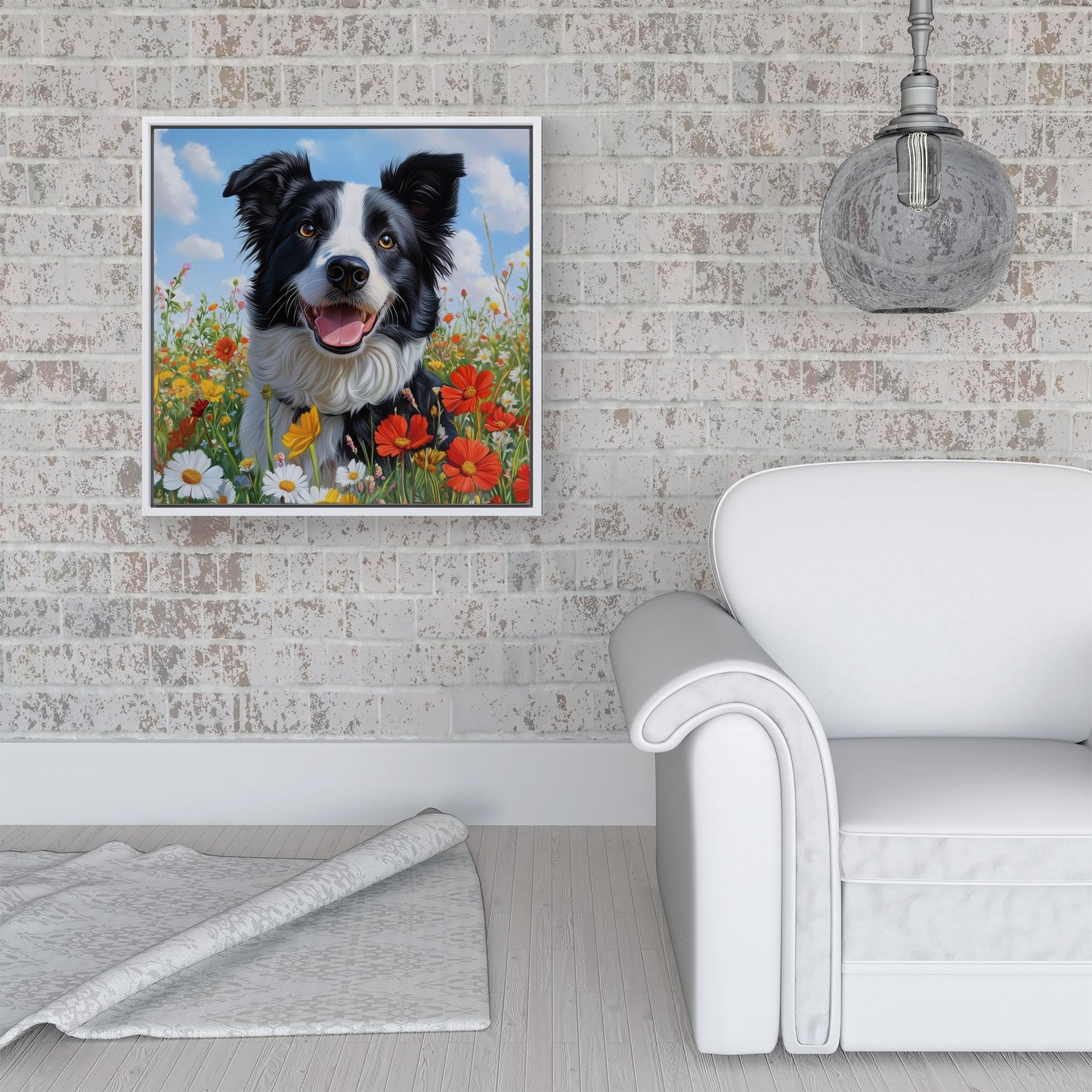Border Collie Enjoying A Summer Meadow Framed Canvas