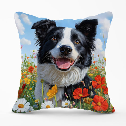 Border Collie Enjoying A Summer Meadow Cushions