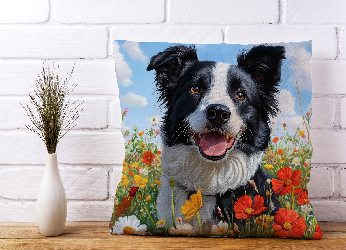Border Collie Enjoying A Summer Meadow Cushions