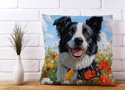 Border Collie Enjoying A Summer Meadow Cushions
