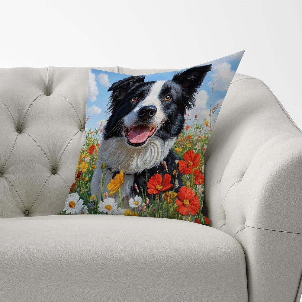 Border Collie Enjoying A Summer Meadow Cushions