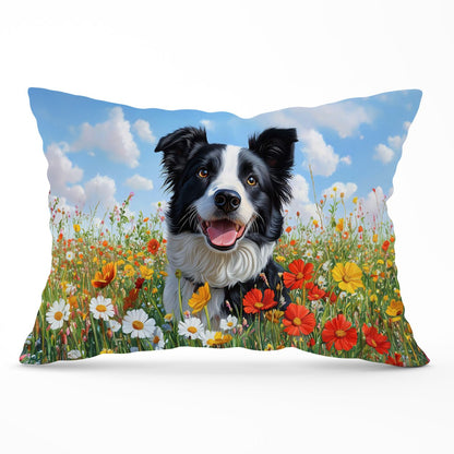 Border Collie Enjoying A Summer Meadow Cushions