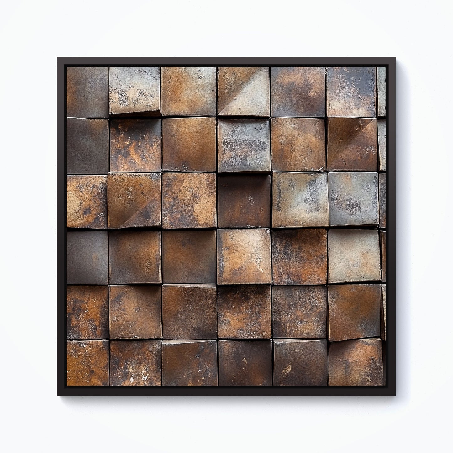 Brown Square Brick Design Framed Canvas