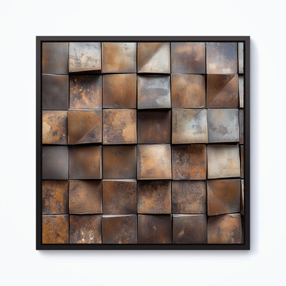 Brown Square Brick Design Framed Canvas