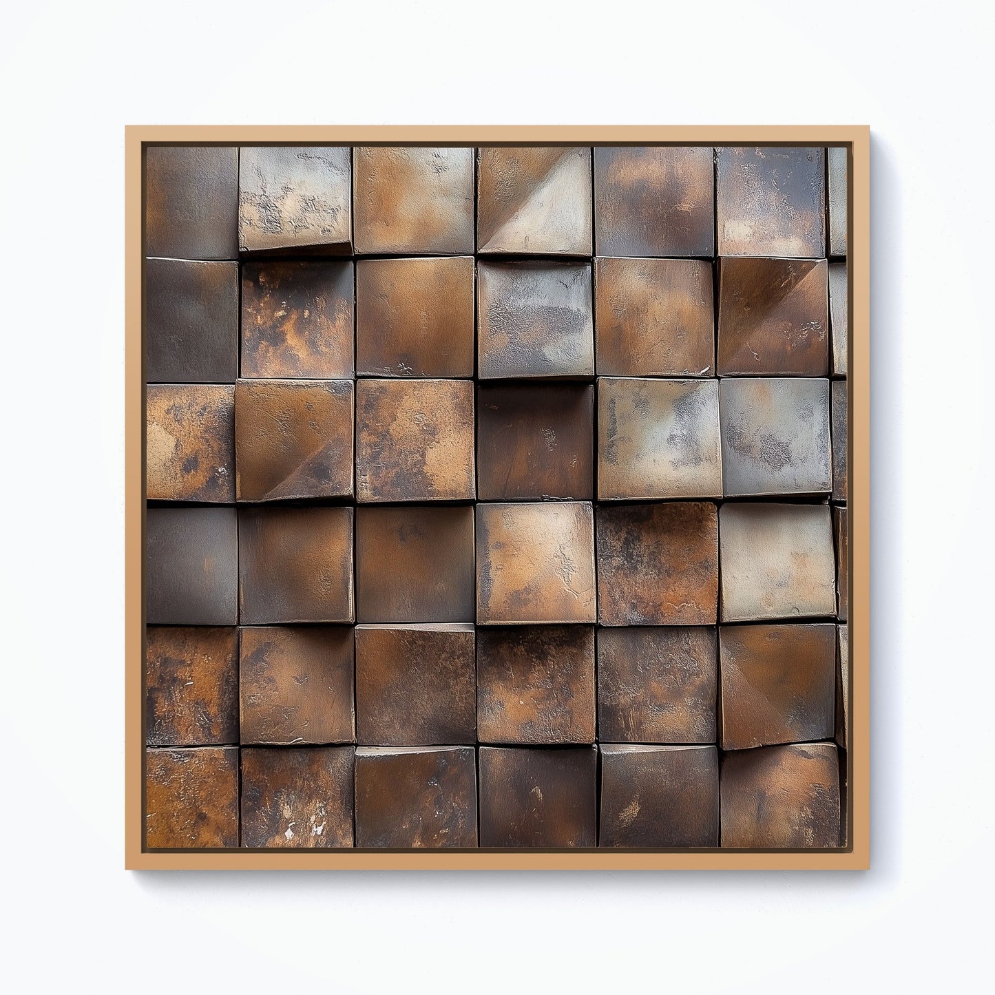 Brown Square Brick Design Framed Canvas