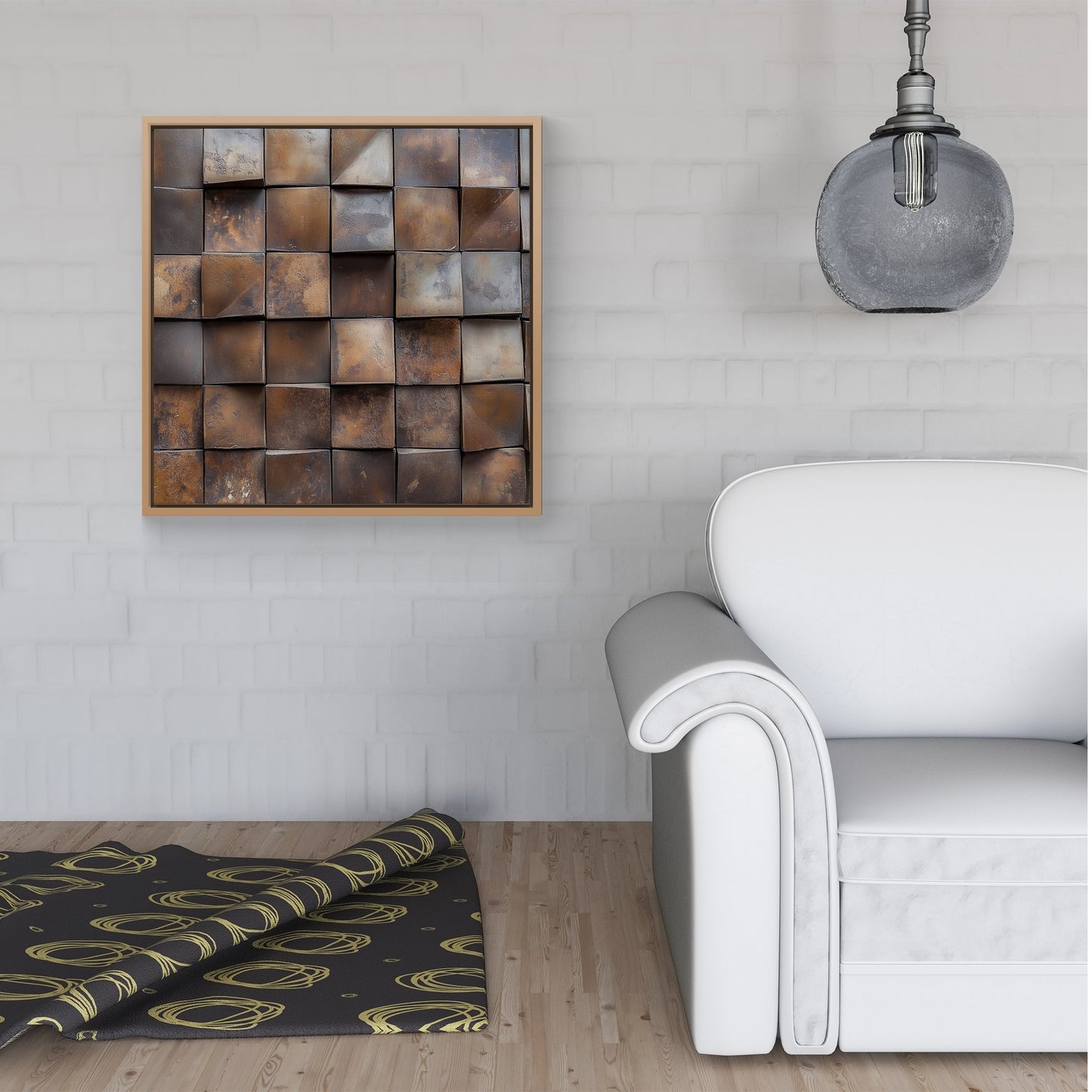 Brown Square Brick Design Framed Canvas