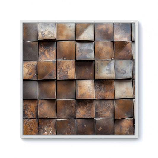 Brown Square Brick Design Framed Canvas