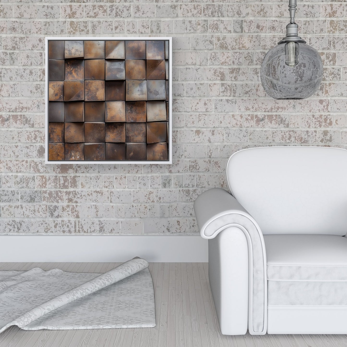 Brown Square Brick Design Framed Canvas