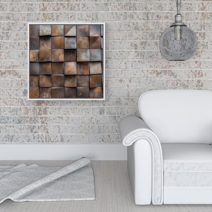 Brown Square Brick Design Framed Canvas
