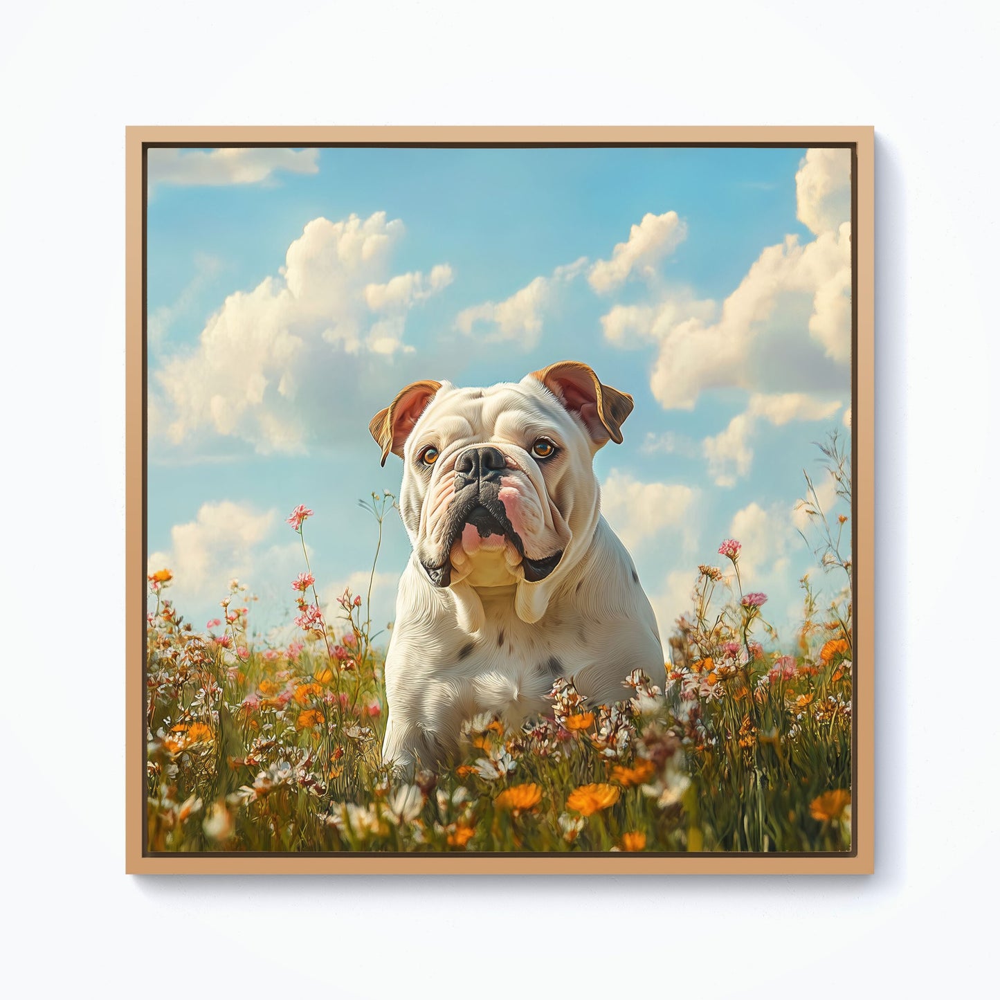 Bulldog Enjoying A Summer Meadow Framed Canvas