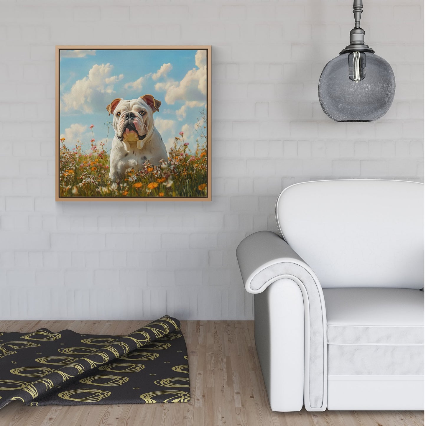 Bulldog Enjoying A Summer Meadow Framed Canvas