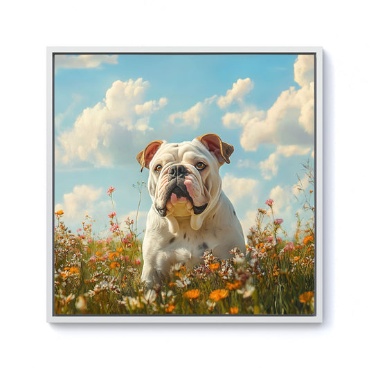 Bulldog Enjoying A Summer Meadow Framed Canvas