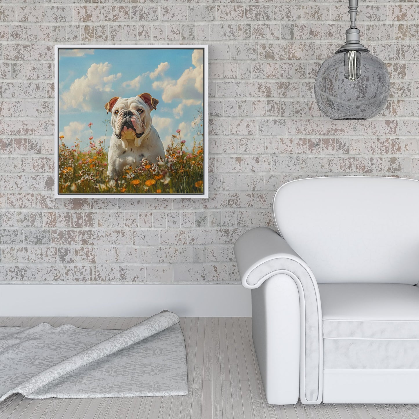 Bulldog Enjoying A Summer Meadow Framed Canvas