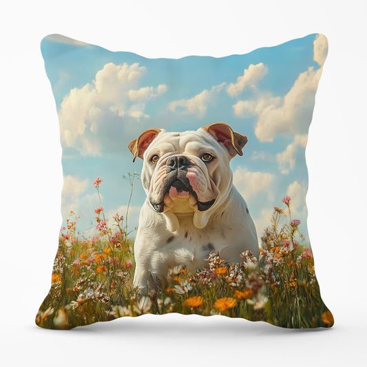 Bulldog Enjoying A Summer Meadow Cushions