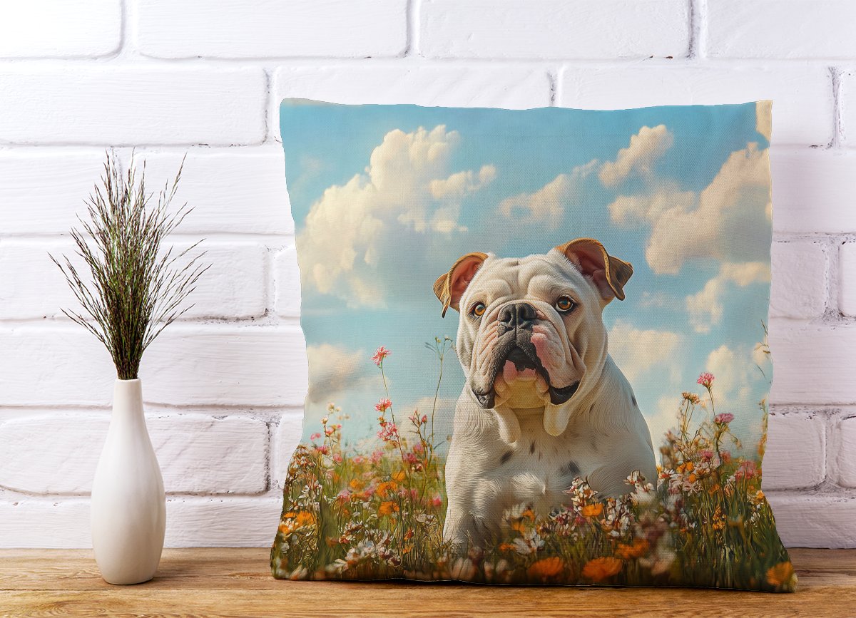 Bulldog Enjoying A Summer Meadow Cushions