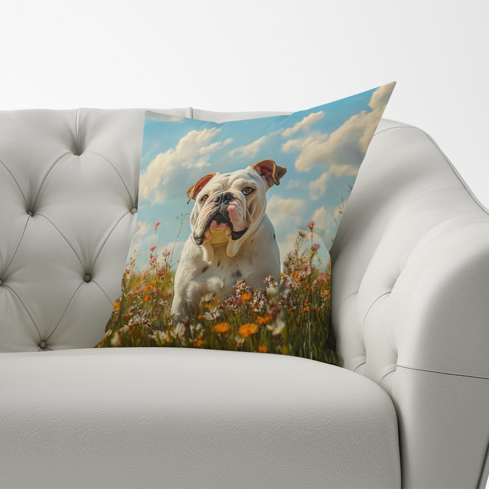 Bulldog Enjoying A Summer Meadow Cushions