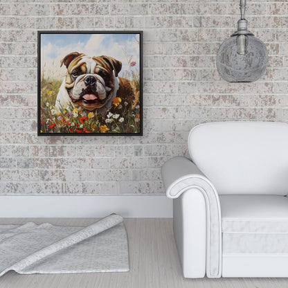 Bulldog In The Summer Meadow Framed Canvas