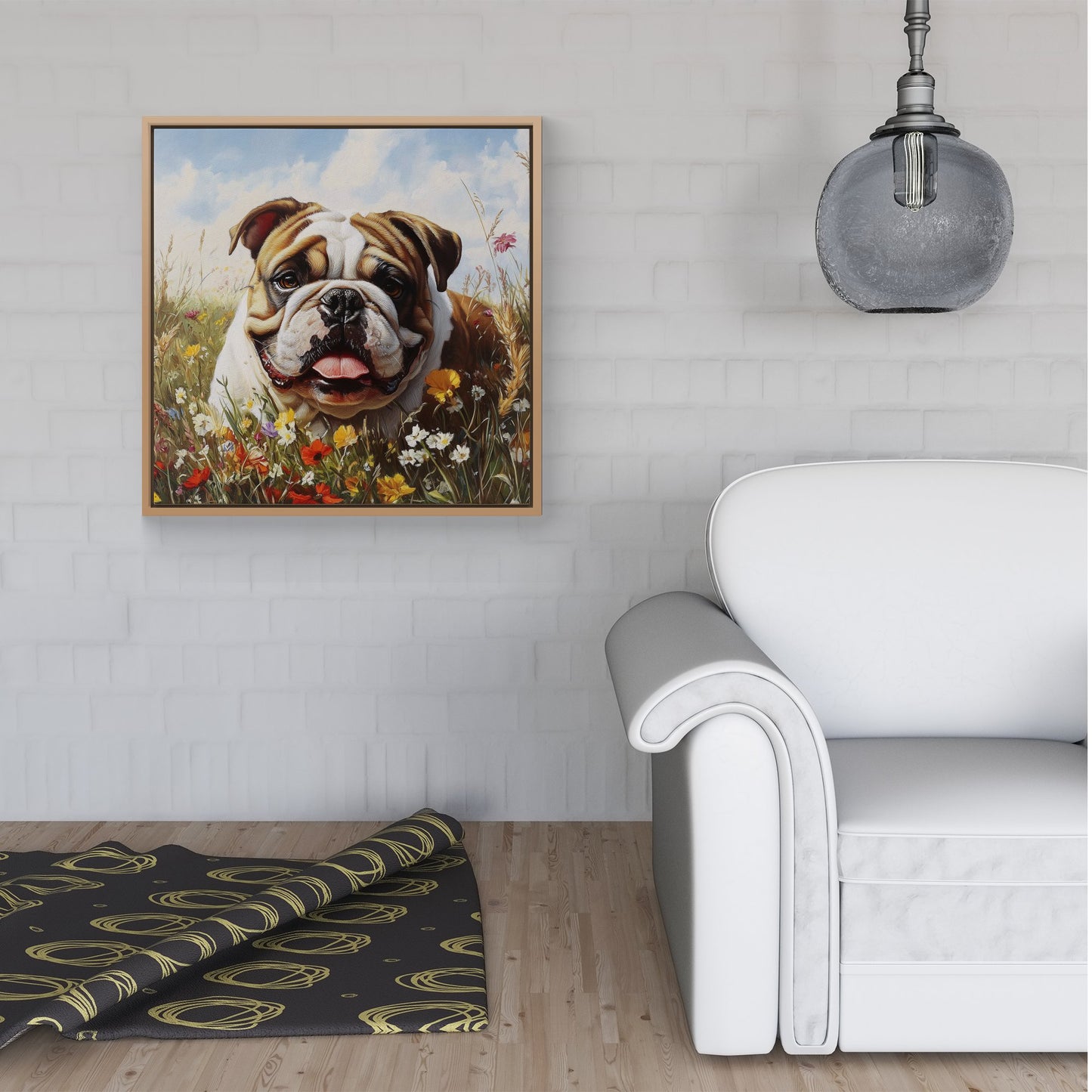 Bulldog In The Summer Meadow Framed Canvas