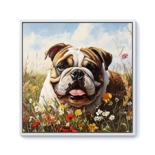 Bulldog In The Summer Meadow Framed Canvas