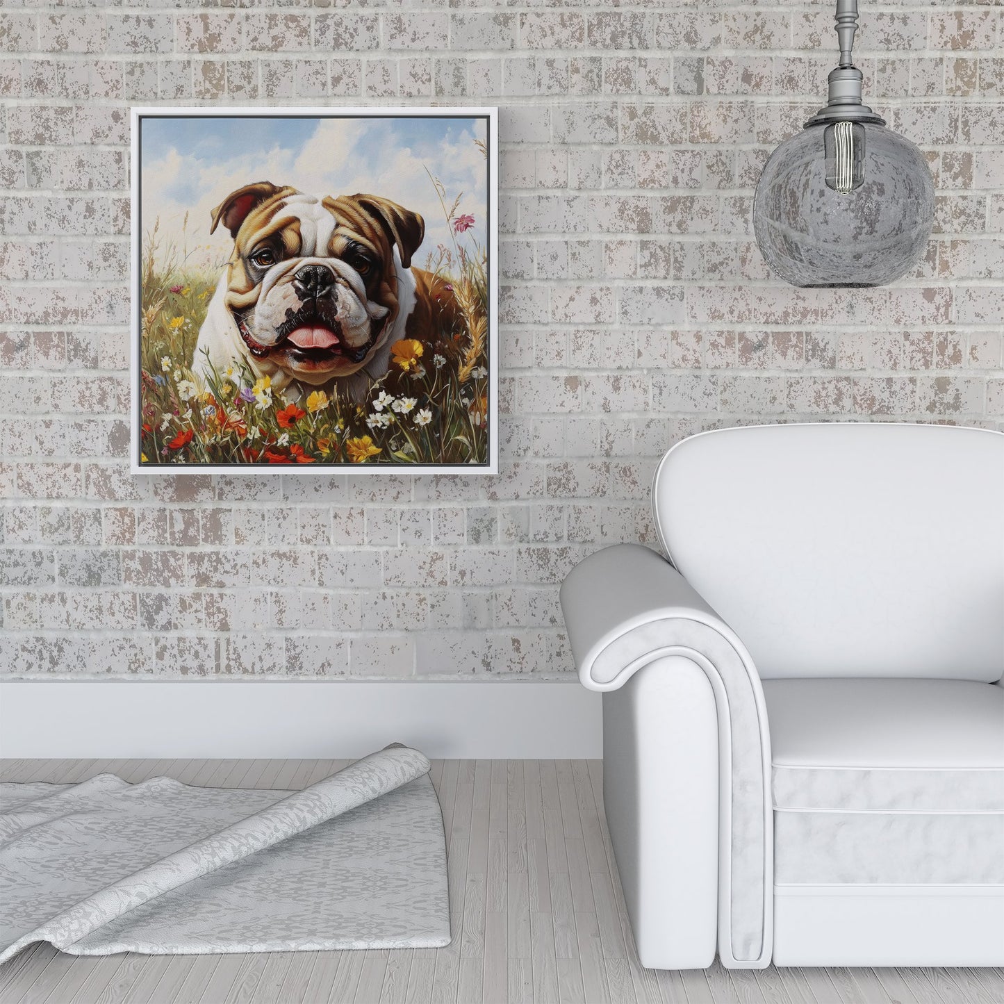 Bulldog In The Summer Meadow Framed Canvas