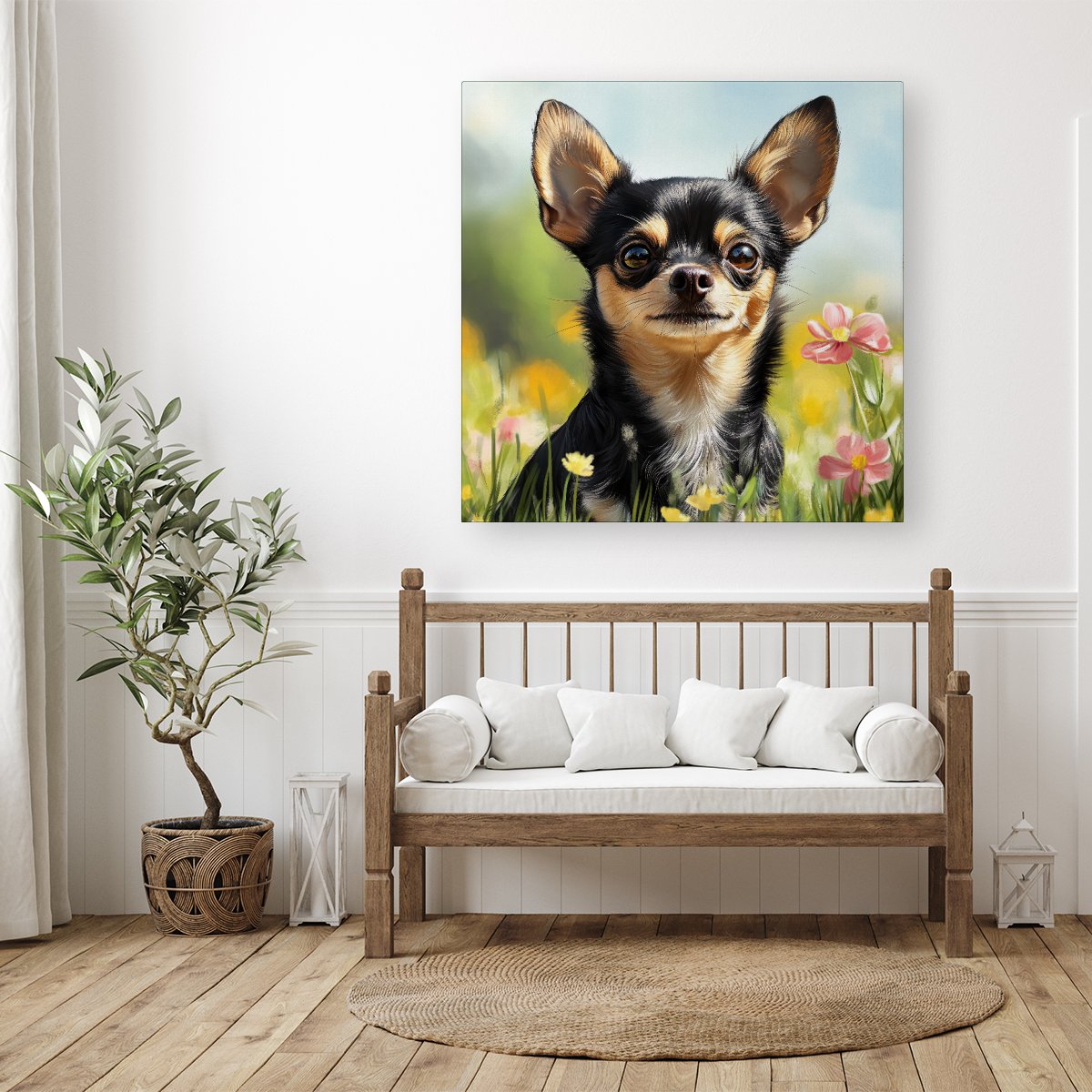 Chihuahua Enjoying A Summer Meadow Canvas