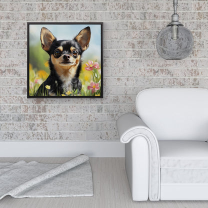 Chihuahua Enjoying A Summer Meadow Framed Canvas
