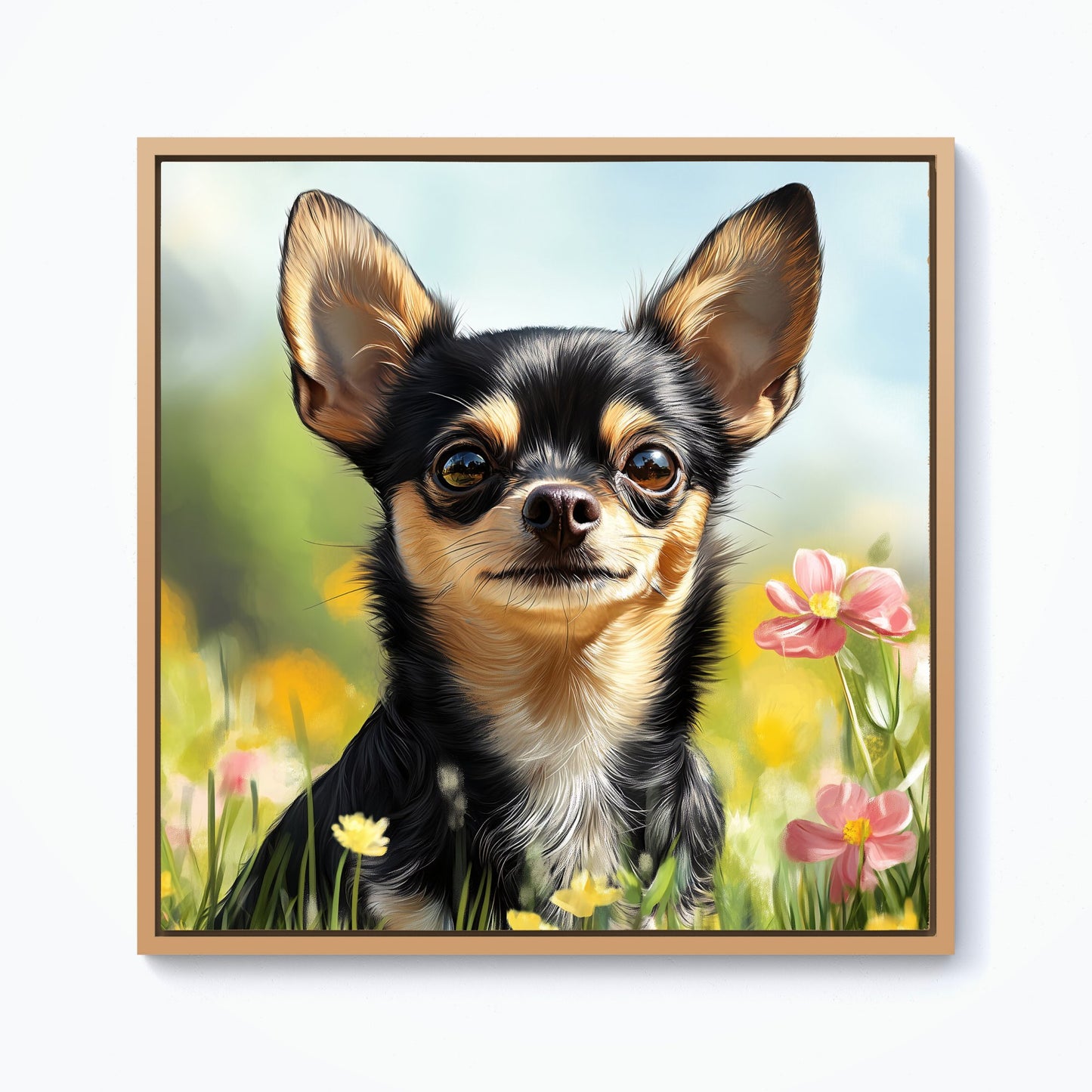 Chihuahua Enjoying A Summer Meadow Framed Canvas