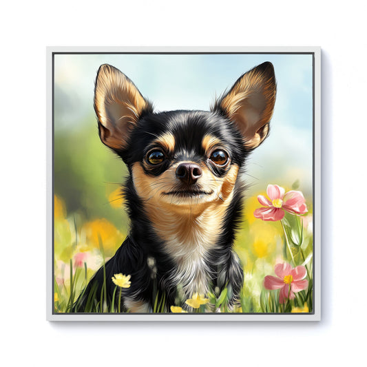Chihuahua Enjoying A Summer Meadow Framed Canvas