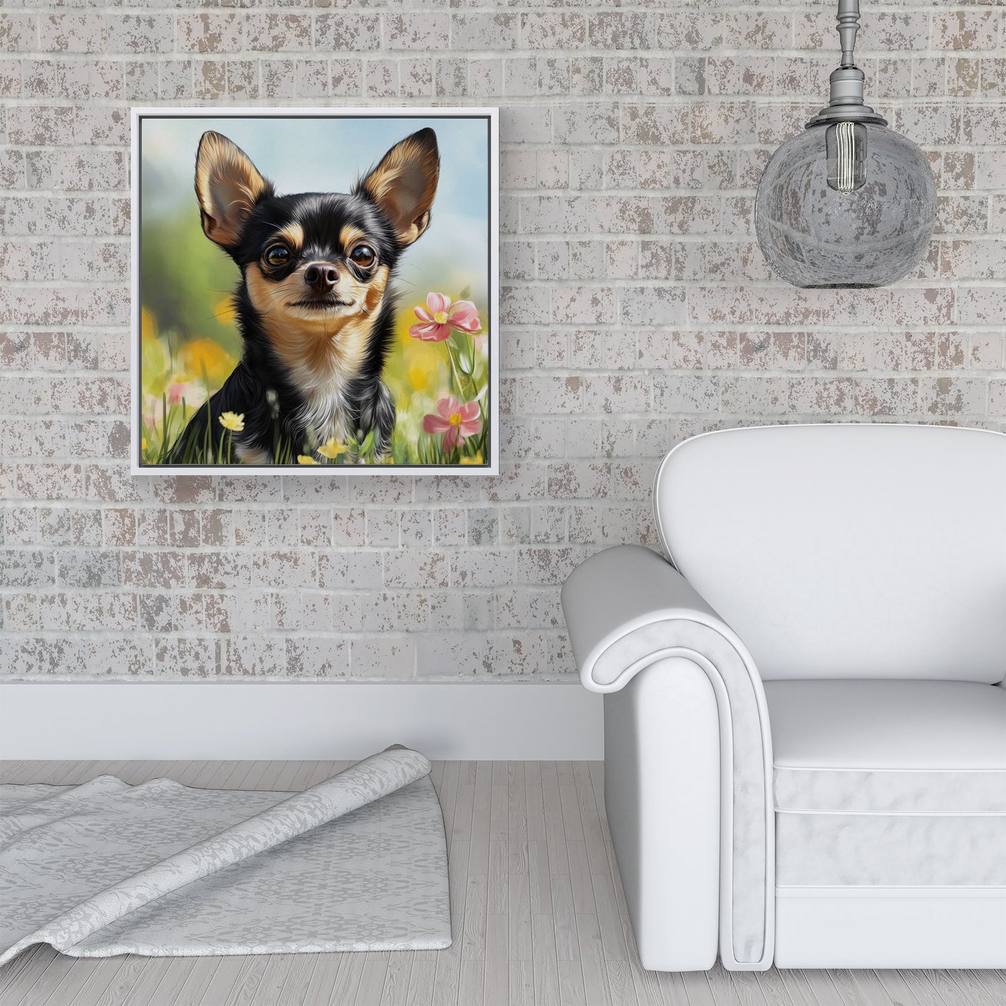 Chihuahua Enjoying A Summer Meadow Framed Canvas