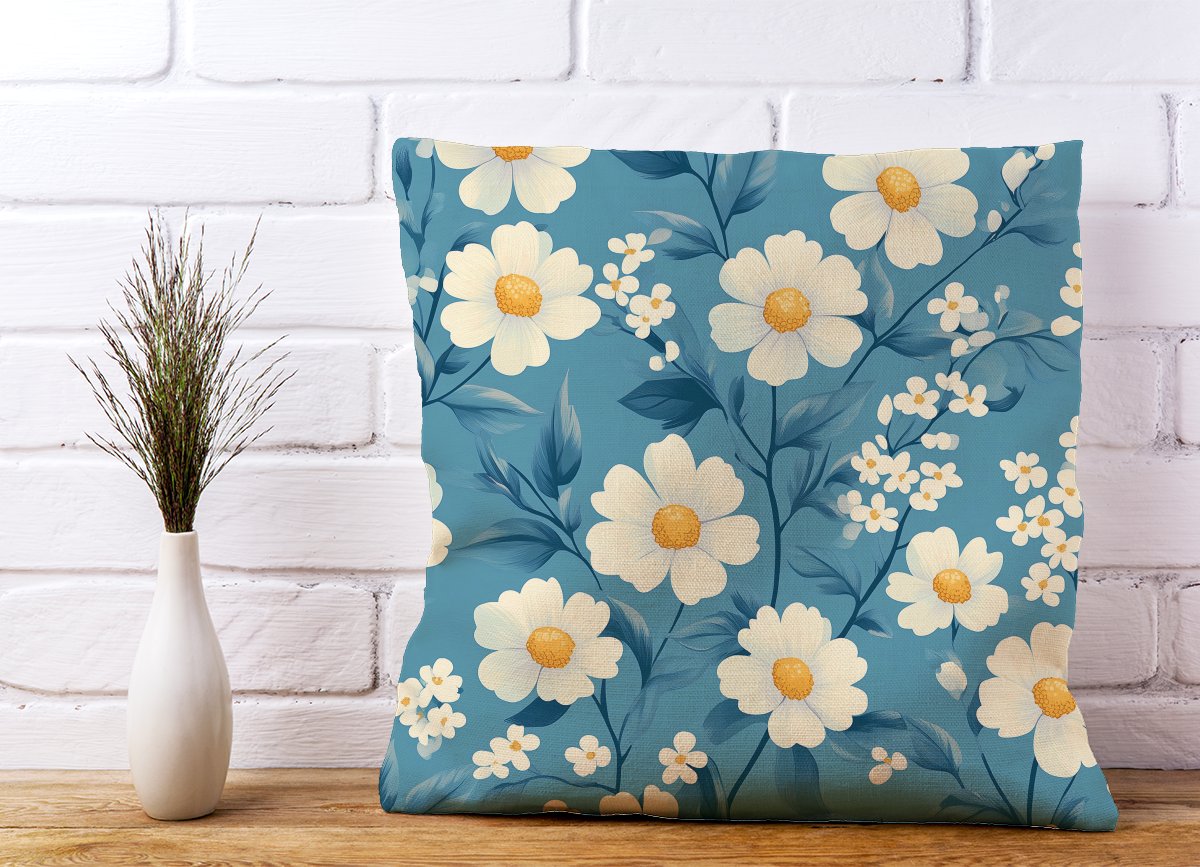 Blue And White Spring Daisies Cushions
