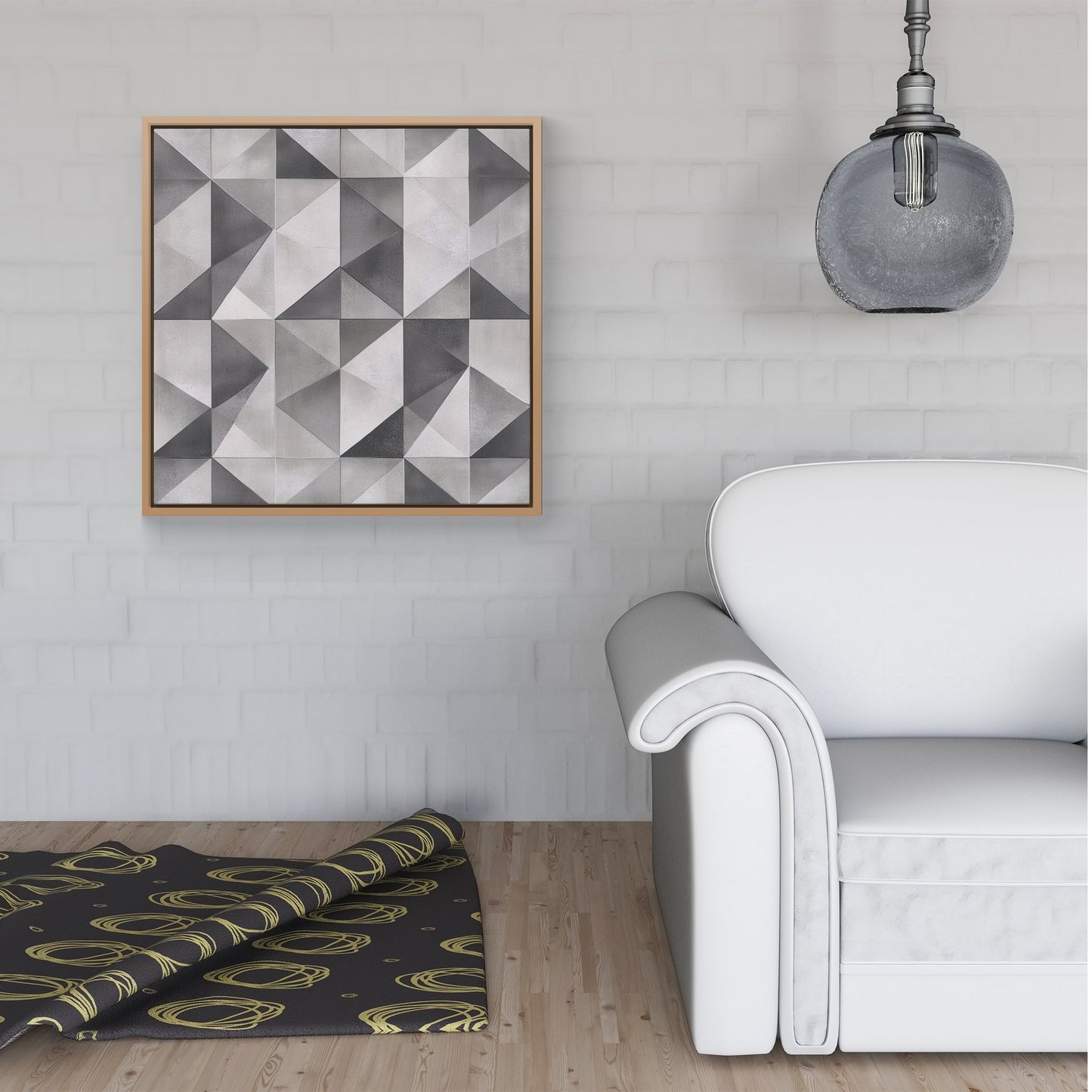 Dove Grey Geometric Pattern Framed Canvas