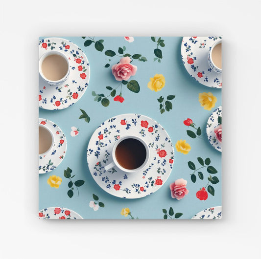Tea Cups And Roses Canvas