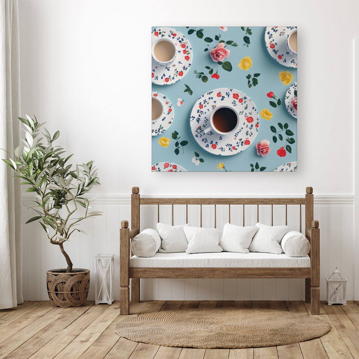 Tea Cups And Roses Canvas