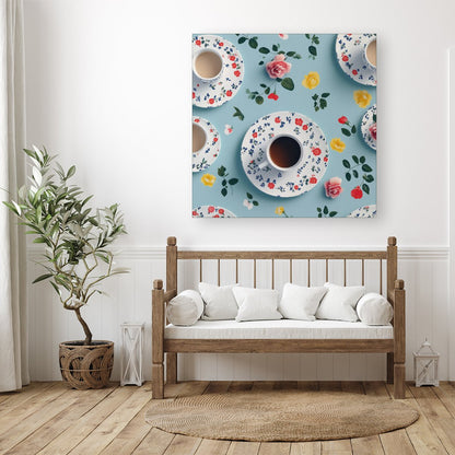 Tea Cups And Roses Canvas