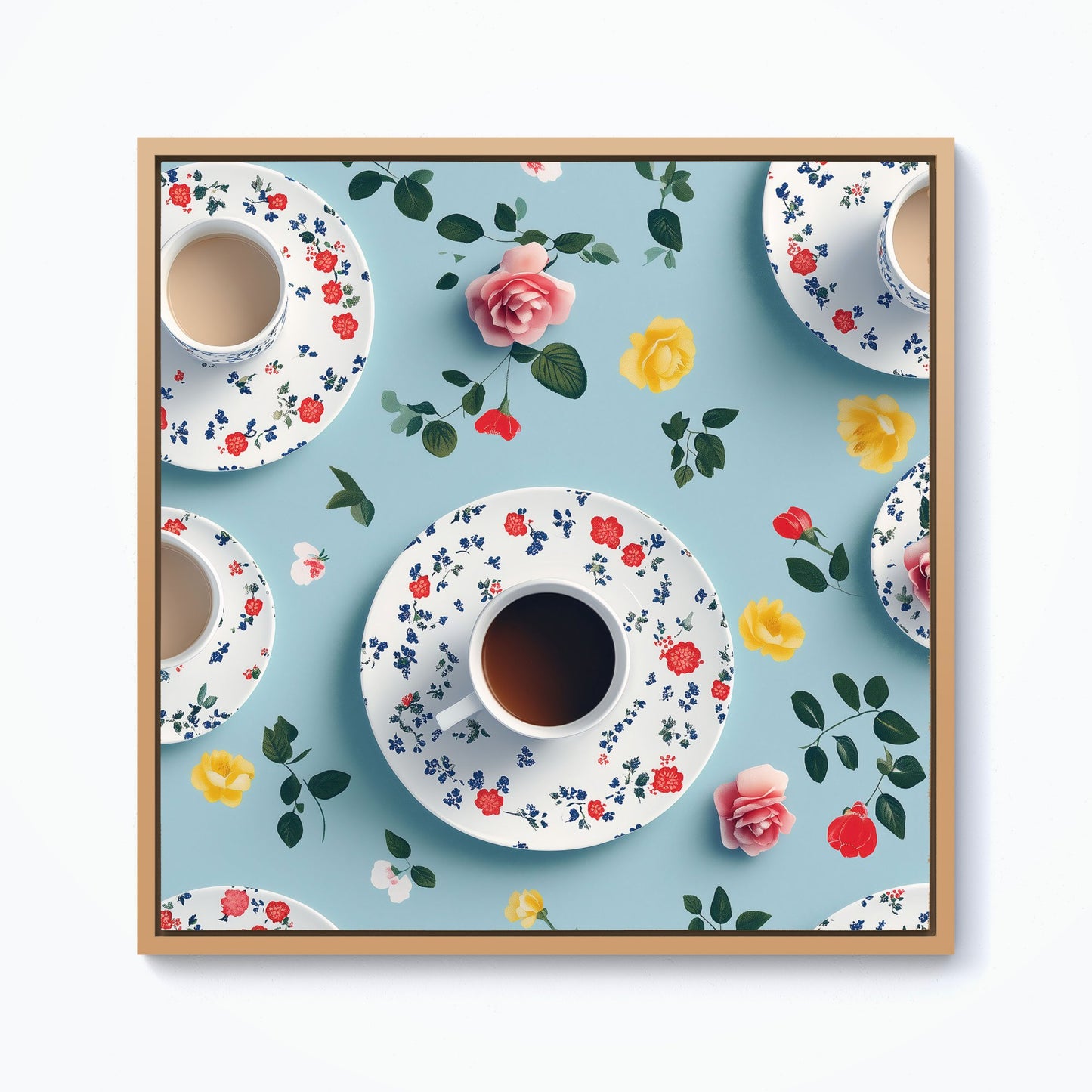 Tea Cups And Roses Framed Canvas