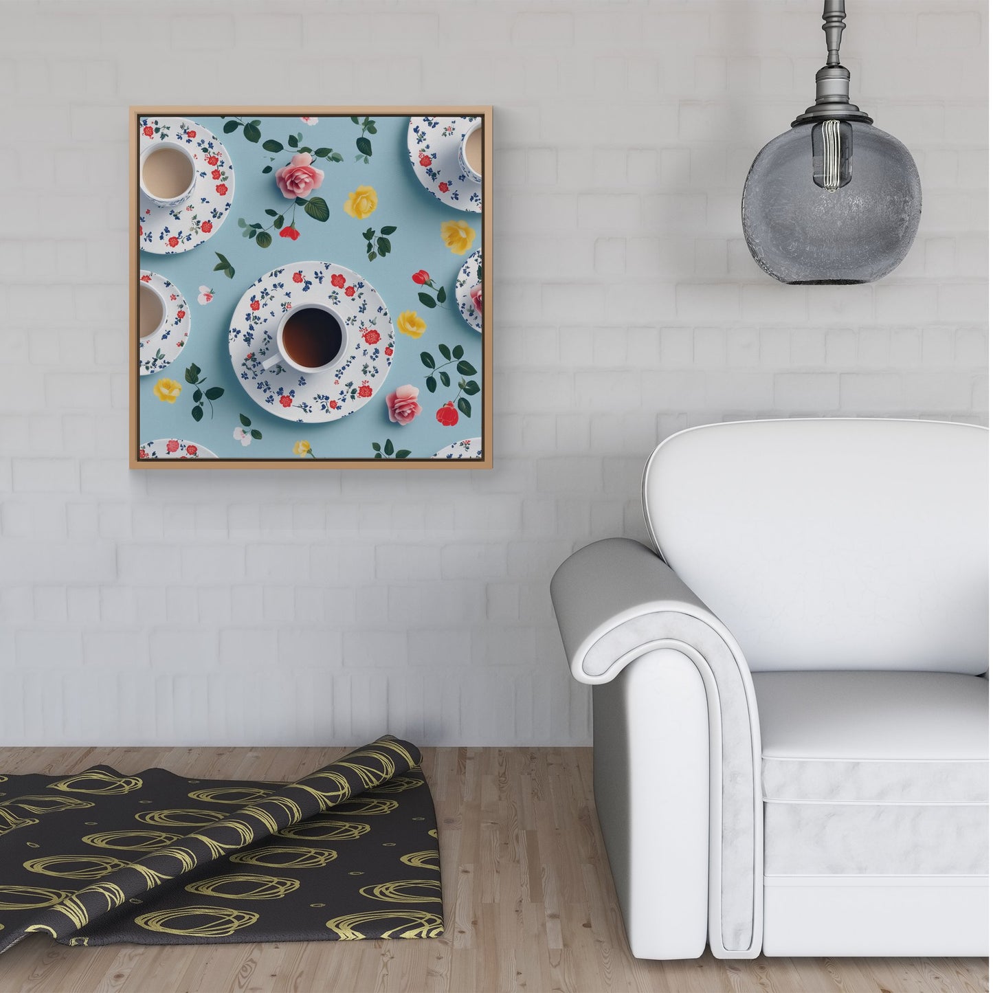 Tea Cups And Roses Framed Canvas