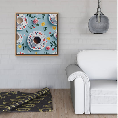 Tea Cups And Roses Framed Canvas