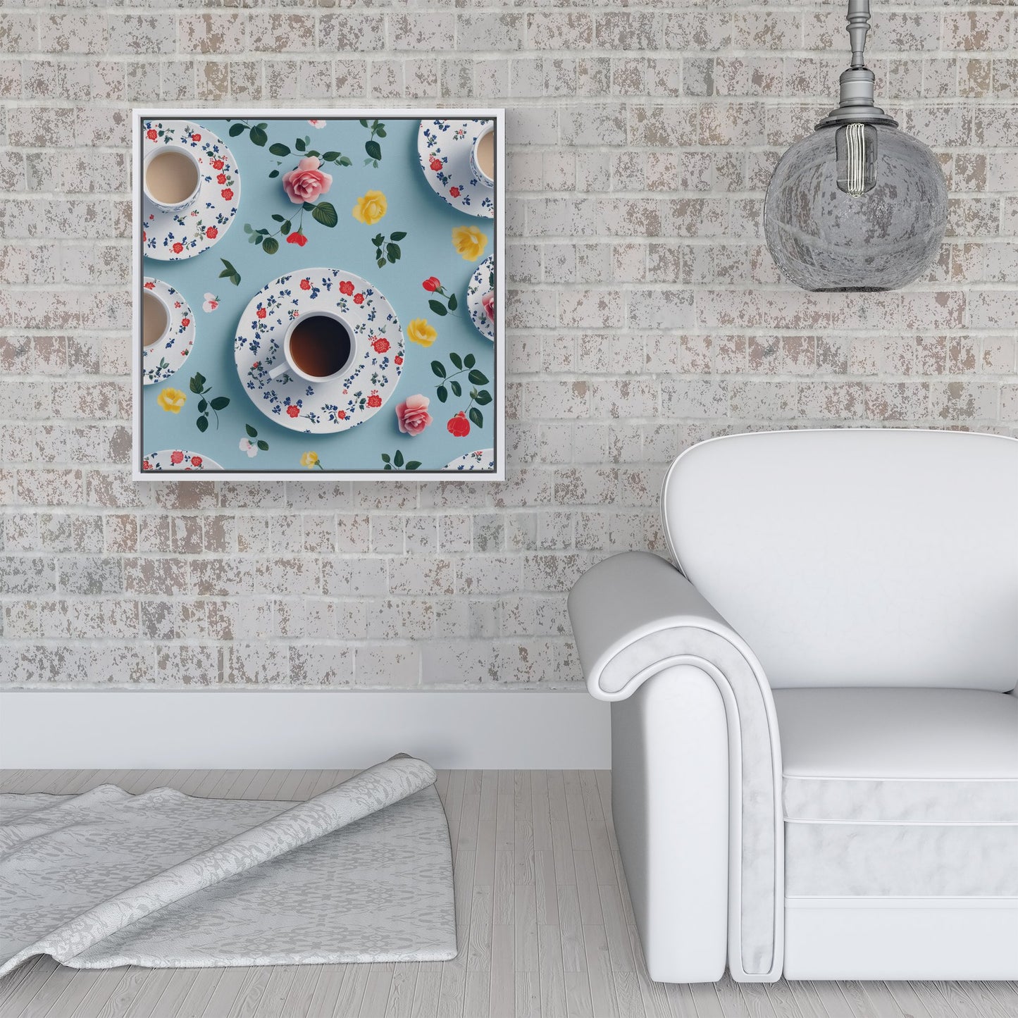 Tea Cups And Roses Framed Canvas