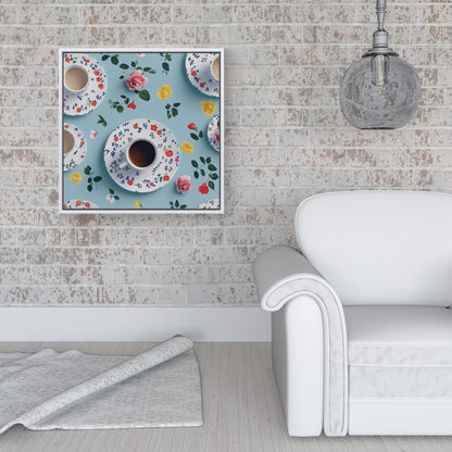 Tea Cups And Roses Framed Canvas