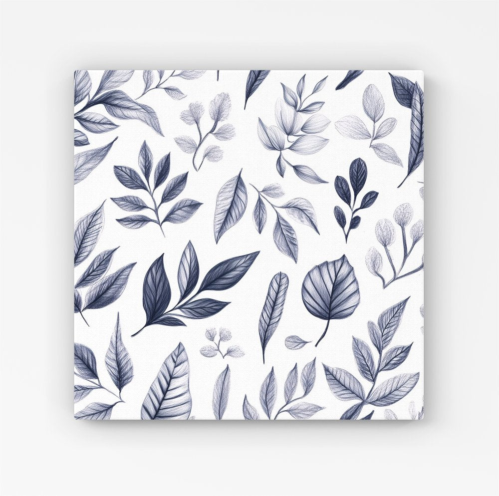Grey Hand Drawn Leaves Canvas