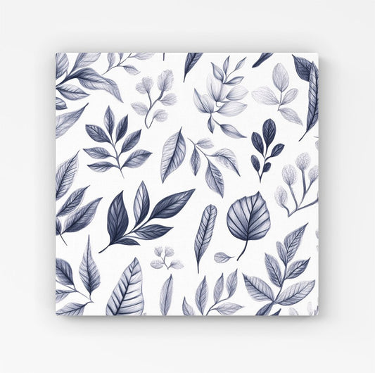 Grey Hand Drawn Leaves Canvas