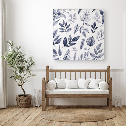 Grey Hand Drawn Leaves Canvas