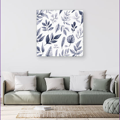 Grey Hand Drawn Leaves Canvas