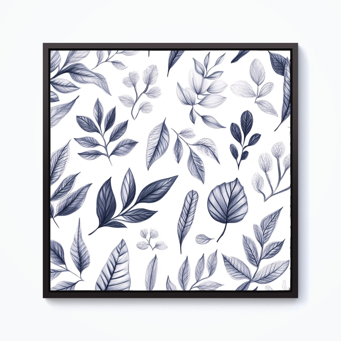Grey Hand Drawn Leaves Framed Canvas