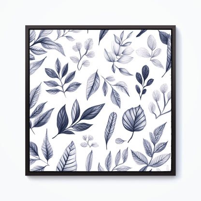 Grey Hand Drawn Leaves Framed Canvas