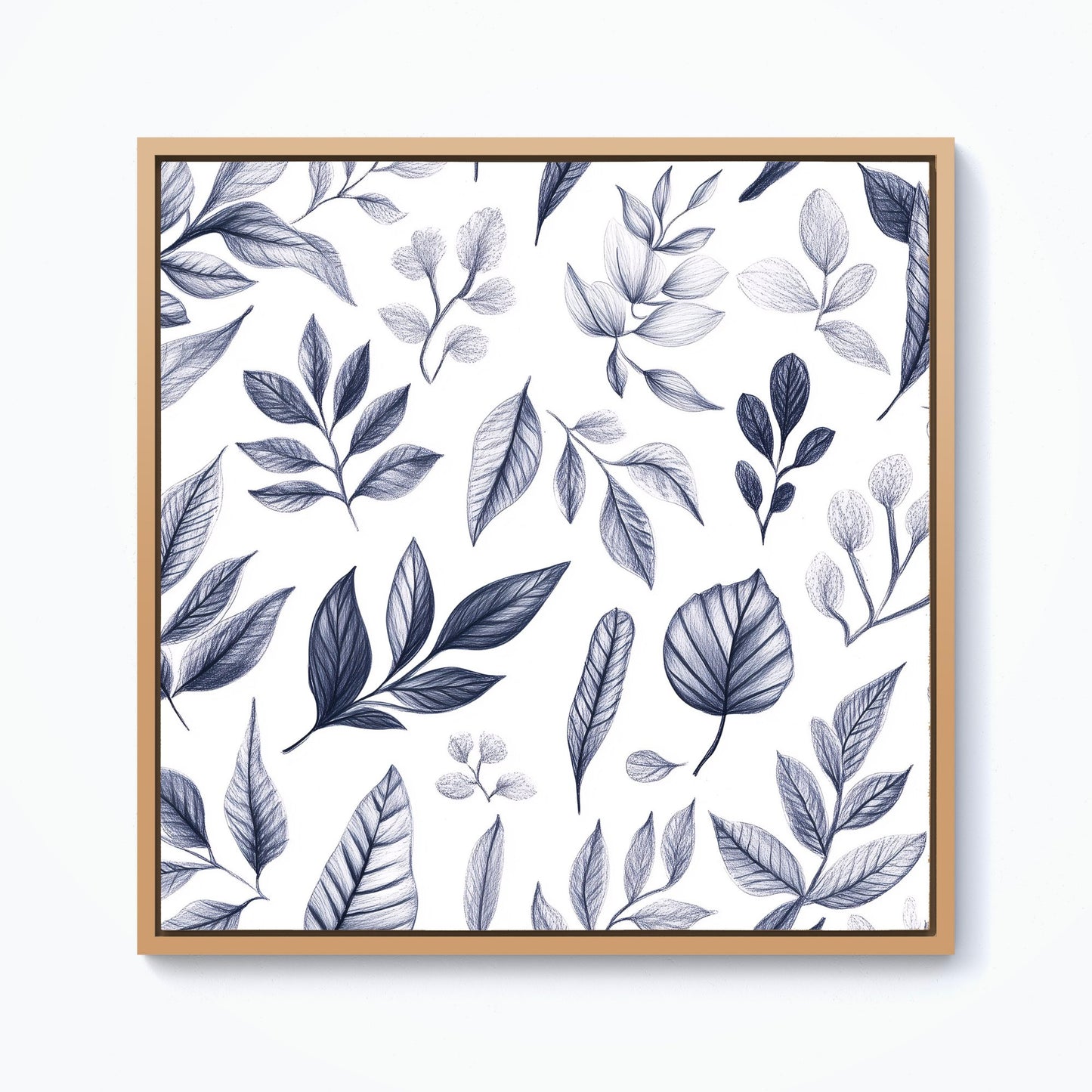 Grey Hand Drawn Leaves Framed Canvas