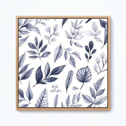 Grey Hand Drawn Leaves Framed Canvas