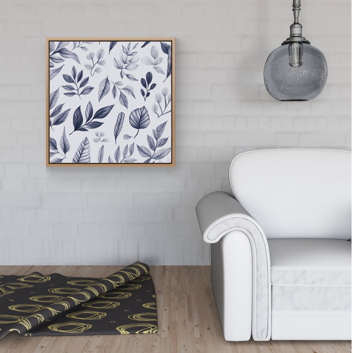 Grey Hand Drawn Leaves Framed Canvas