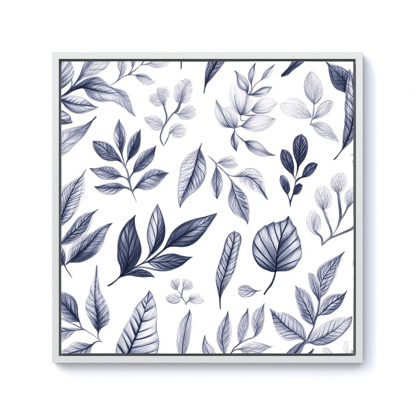 Grey Hand Drawn Leaves Framed Canvas